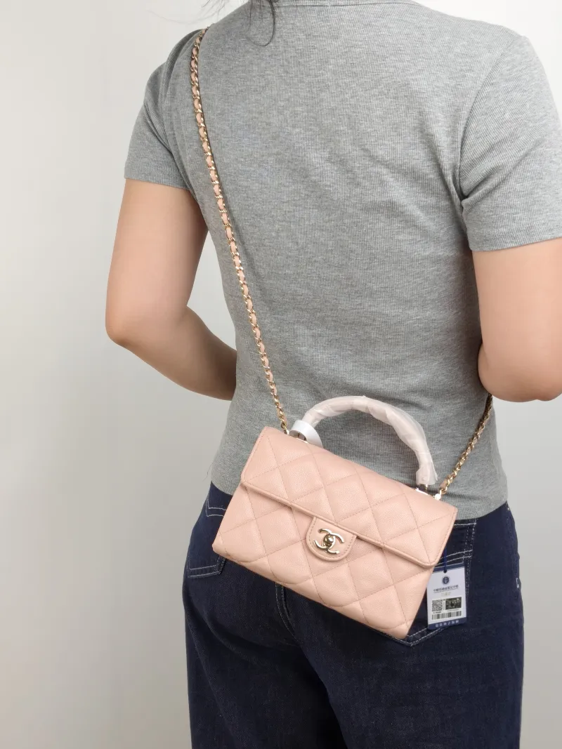 Chanel Crossbody Bag Top Handle Crossbody Bag Box Pink Calfskin One Size 19 × 8 × 12 cm — on-model view 2 of 3