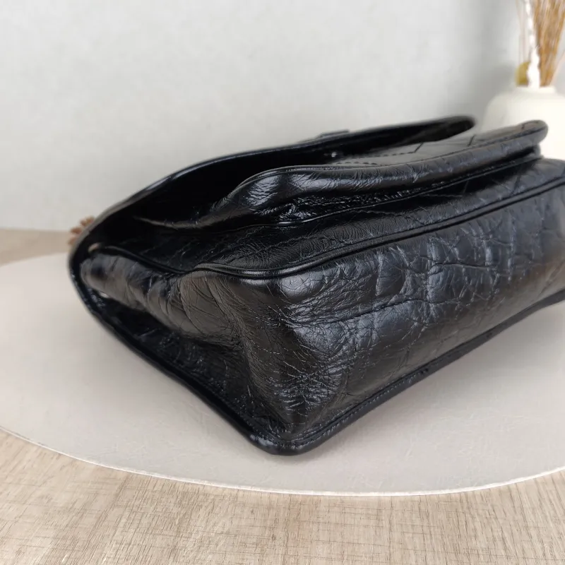 SAINT LAURENT Crossbody Bag Niki Black Waxed Leather Calfskin Medium 28 × 8.5 × 20 cm — detail view 6 of 14