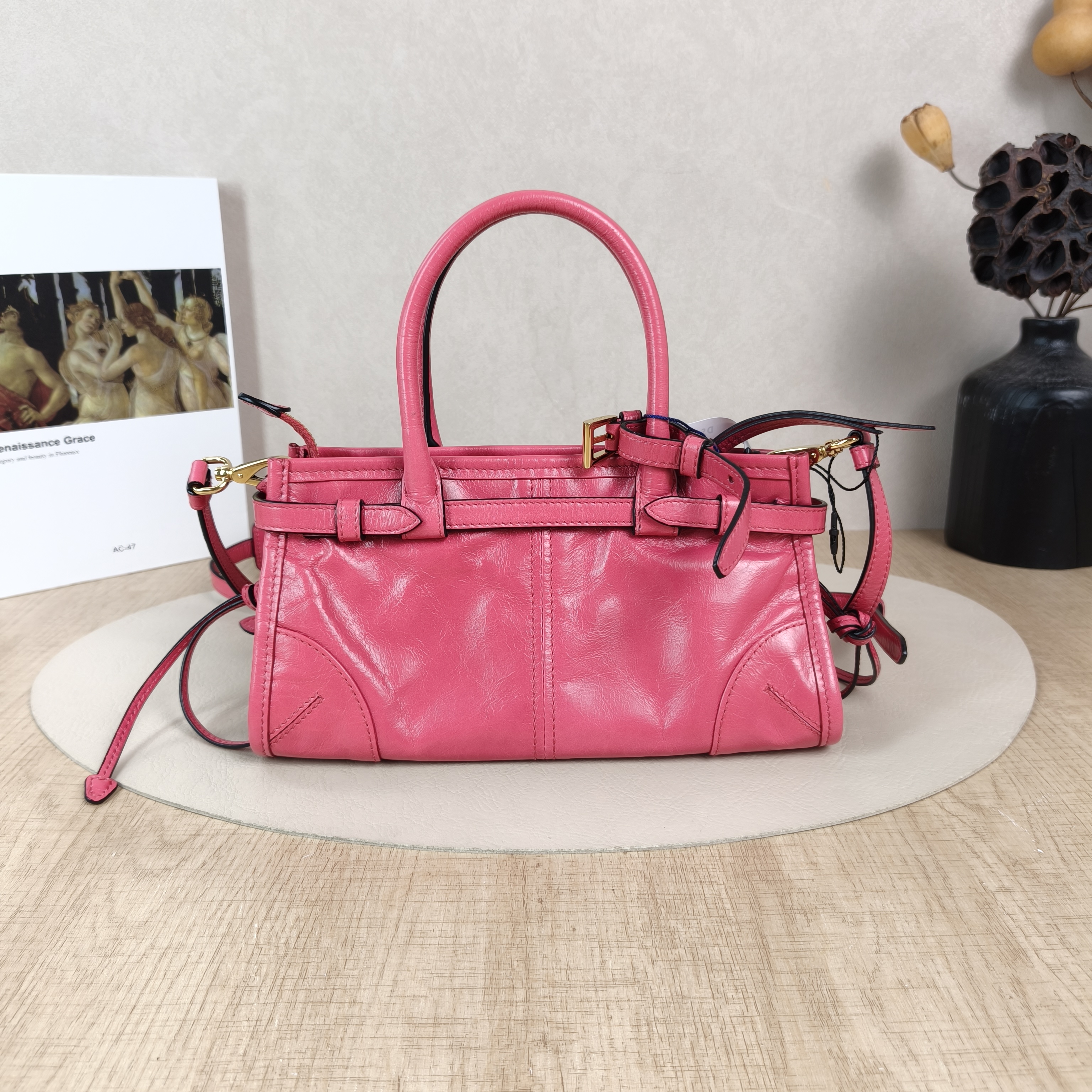 PRADA Top Handle Bag Bonnie Soft Lux Pink Waxed Leathermini23.5 × 9 × 12 cm — cover view 3 of 5