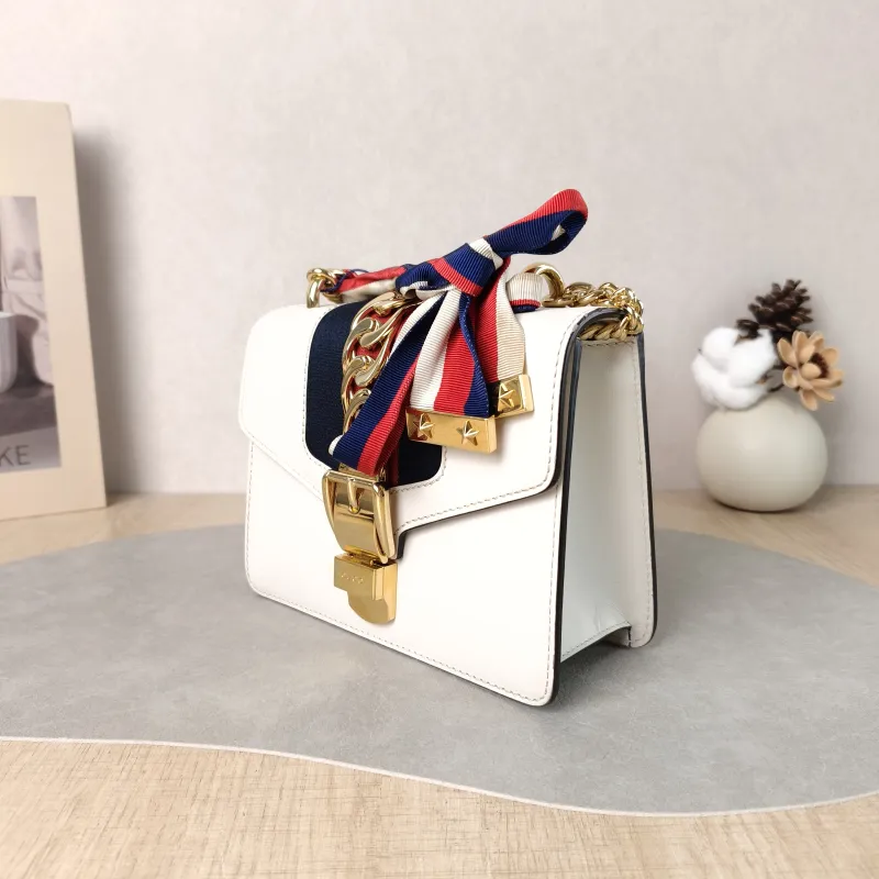 GUCCI Shoulder Bag Sylvie Shoulder Strap Edition White CC alfskin Mini 19 × 8 × 14 cm — cover view 4 of 5