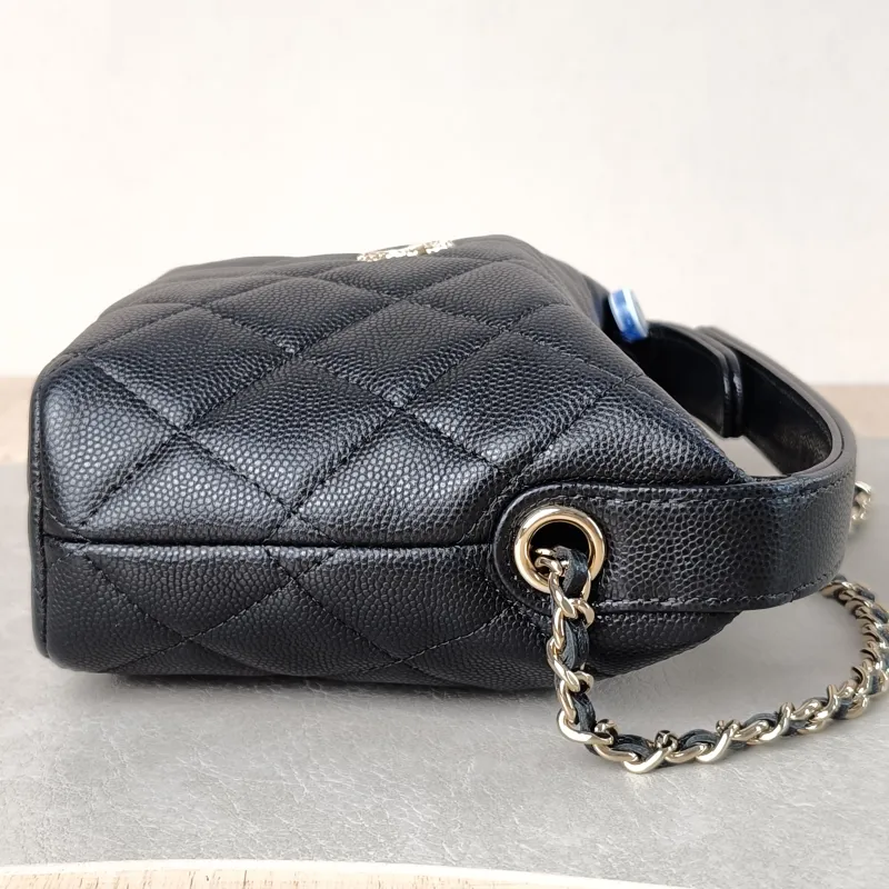 Chanel Crossbody Bag Gold-Tone Hardware Black Grained Calfskin 15.5 × 6 × 12.5 cm — detail view 8 of 12