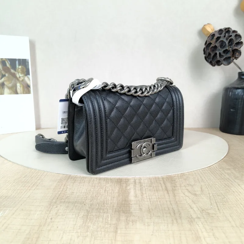 Chanel Crossbody Bag Le Boy​ Black Grained Calfskin Small 20.5 × 8.5 × 12 cm — cover view 3 of 5