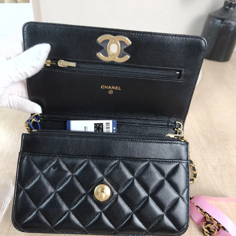 Chanel Crossbody Bag Classic Flap WOC CF WOCWOC Bag C Black Lambskin Mini 19.2 × 3.5 × 12.3 cm — detail view 11 of 12