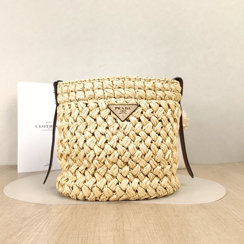 PRADA Shoulder Bag Bucket Bag Brown Woven One Size27 × 14 × 25 cm