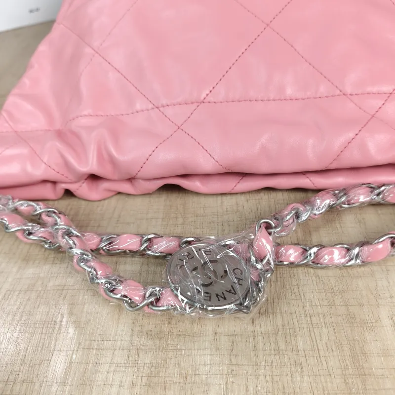Chanel Shoulder Bag 22Bag Pink Silver-Tone Hardware Calfskin Small 35 × 7 × 37 cm — detail view 8 of 12