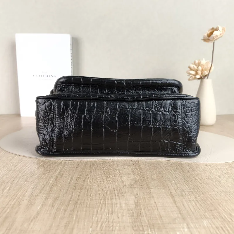 SAINT LAURENT Crossbody Bag Niki Black Waxed Leather Calfskin Medium 28 × 8.5 × 20 cm — cover view 3 of 5