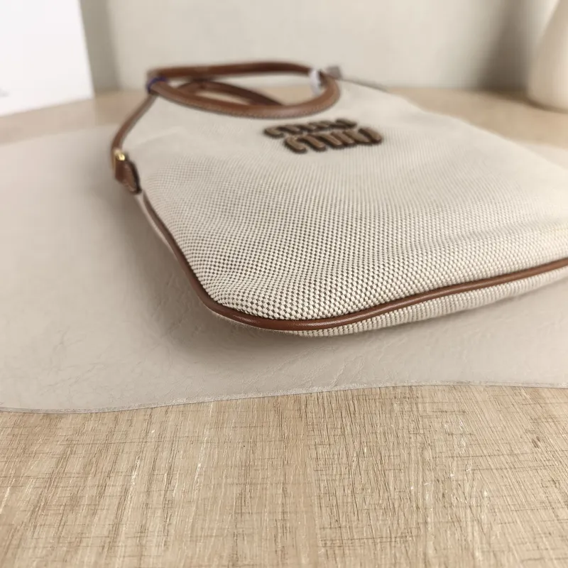 Miumiu Shoulder Bag IVY Tote Shopping Tote Beige Brown Canvas Mini 20*24 — detail view 2 of 8