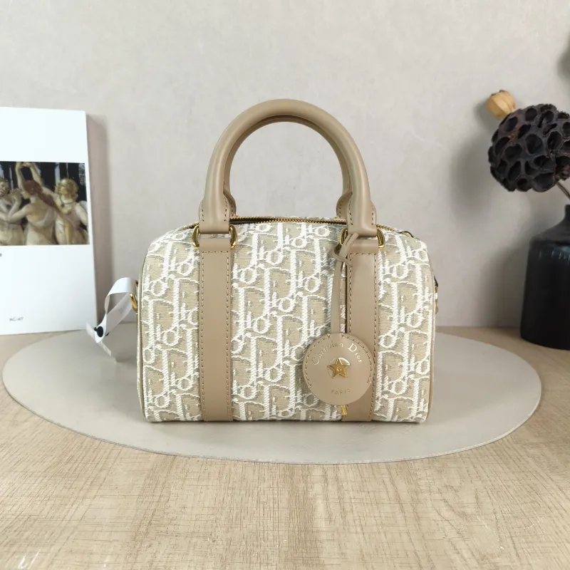 DIOR Shoulder Bag Groove 20 Top Handle Bag Beige Canvas Small 20.5 × 12 × 13.5 cm