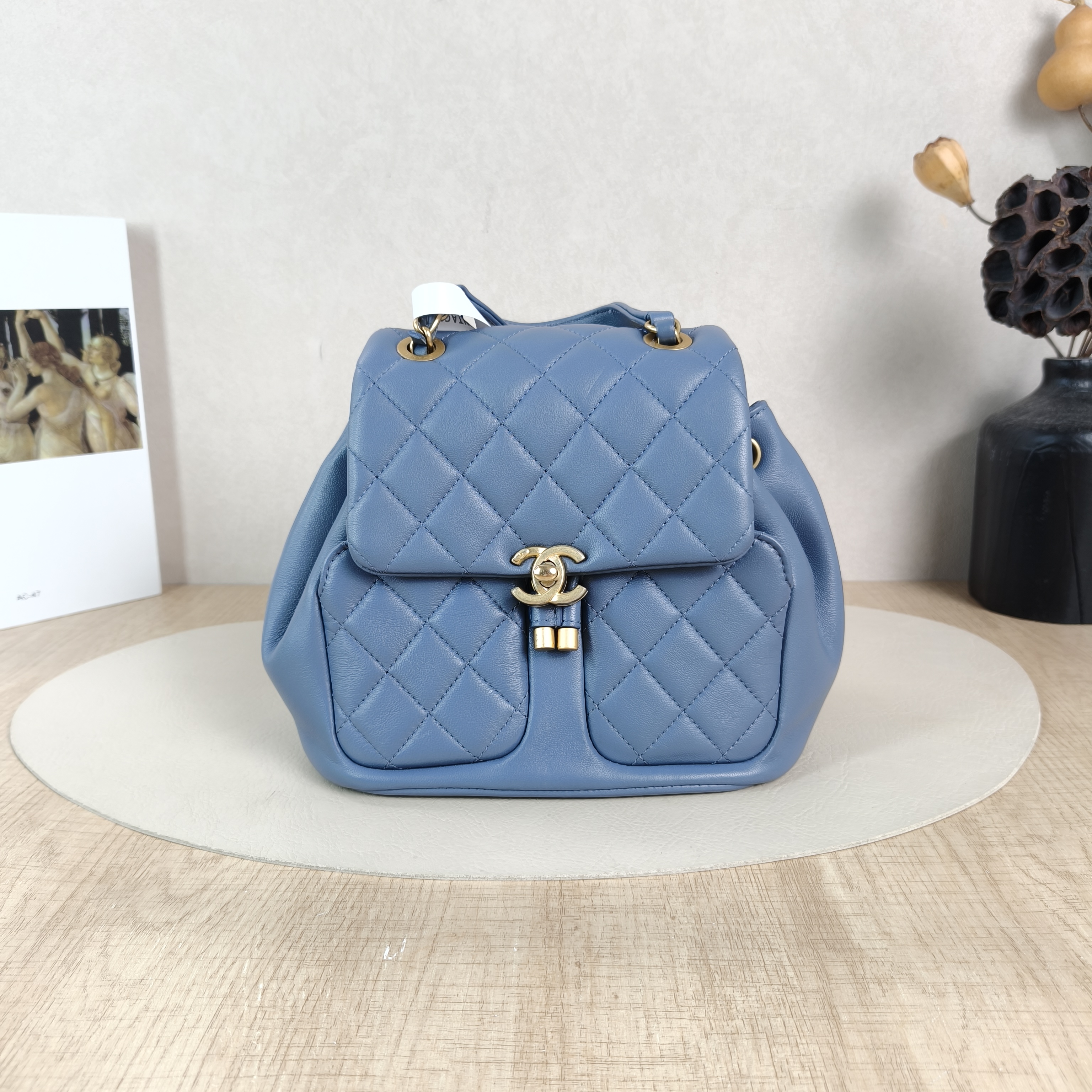 Chanel Crossbody Bag Backpack Blue Lambskin One Size20 × 14 × 23 cm