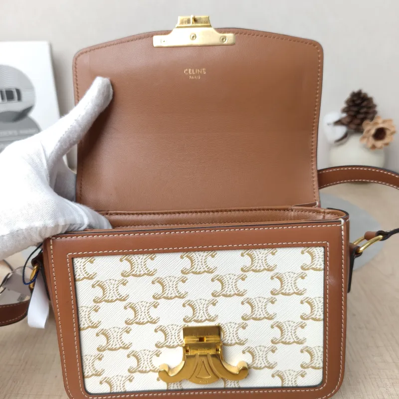 CELINE Crossbody Bag Teen Triomphe White PVC Small18.5 × 6 × 14 cm — detail view 14 of 16