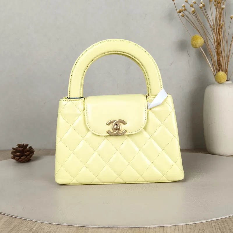 Chanel Crossbody Bag Kelly Yellow Waxed Leather Mini 19 × 7 × 13 cm