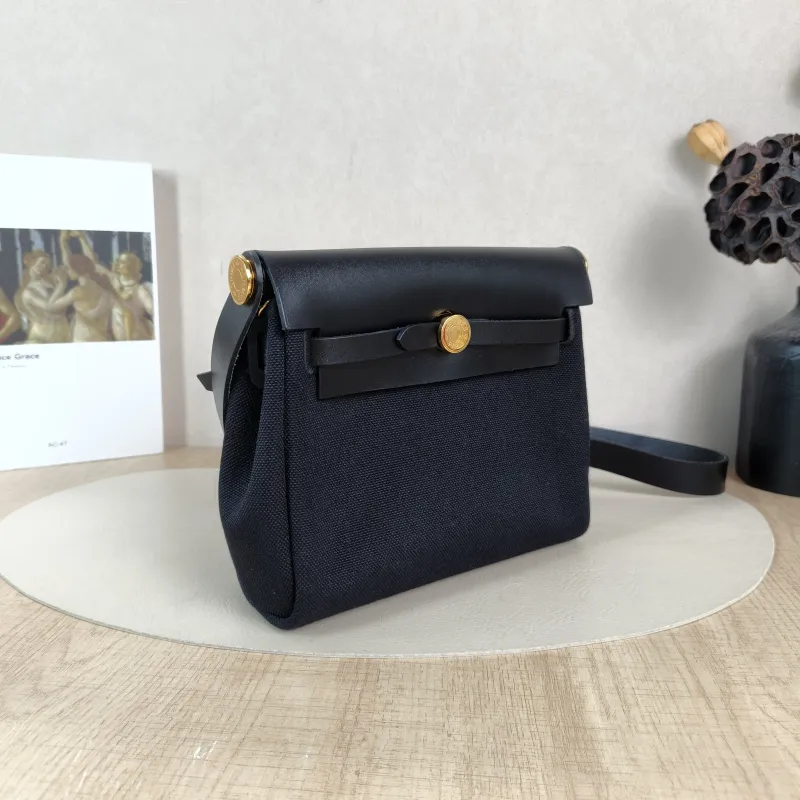 Hermès Crossbody Bag Herbag Zip 2089Black Calfskin，Canvasmini20.5 × 7 × 16.5 cm — cover view 4 of 5