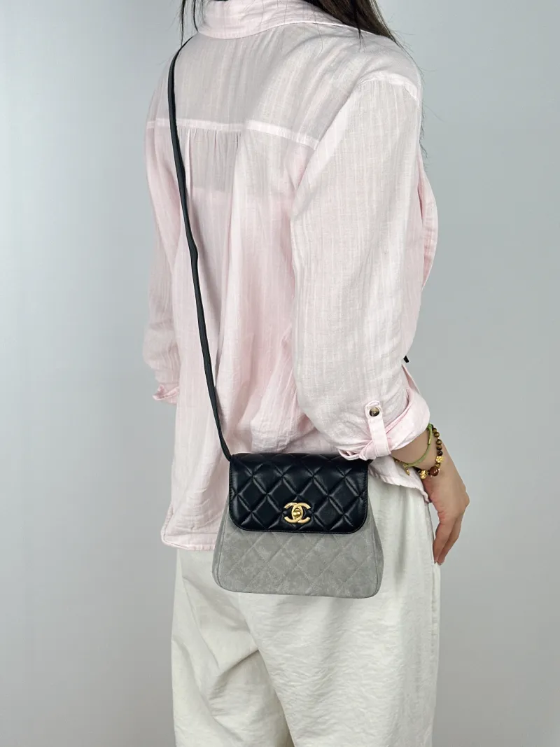 Chanel Crossbody Bag Suede Black Suede One Size18.5 × 6.5 × 15 cm — on-model view 1 of 2
