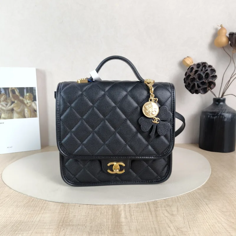 Chanel Backpack Backpack Black Grained Calfskin One Size 22 × 7 × 19.5 cm