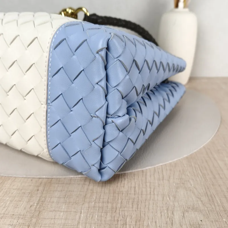 Bottega Veneta Top Handle Bag Woven Top Handle Bag Blue White Calfskin 30 × 12 × 24 cm — detail view 10 of 12