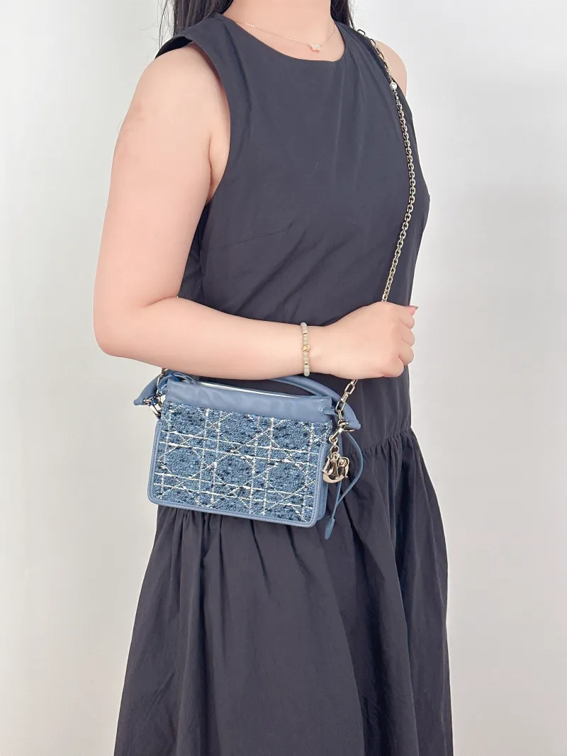 DIOR Shoulder Bag Shoulder Bag Blue Calfskin19 × 4 × 14 cm — on-model view 3 of 3
