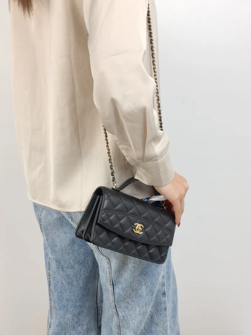 Chanel Crossbody Bag Black Grained Calfskin One Size 19 × 7 × 11.5 cm — on-model view 3 of 3