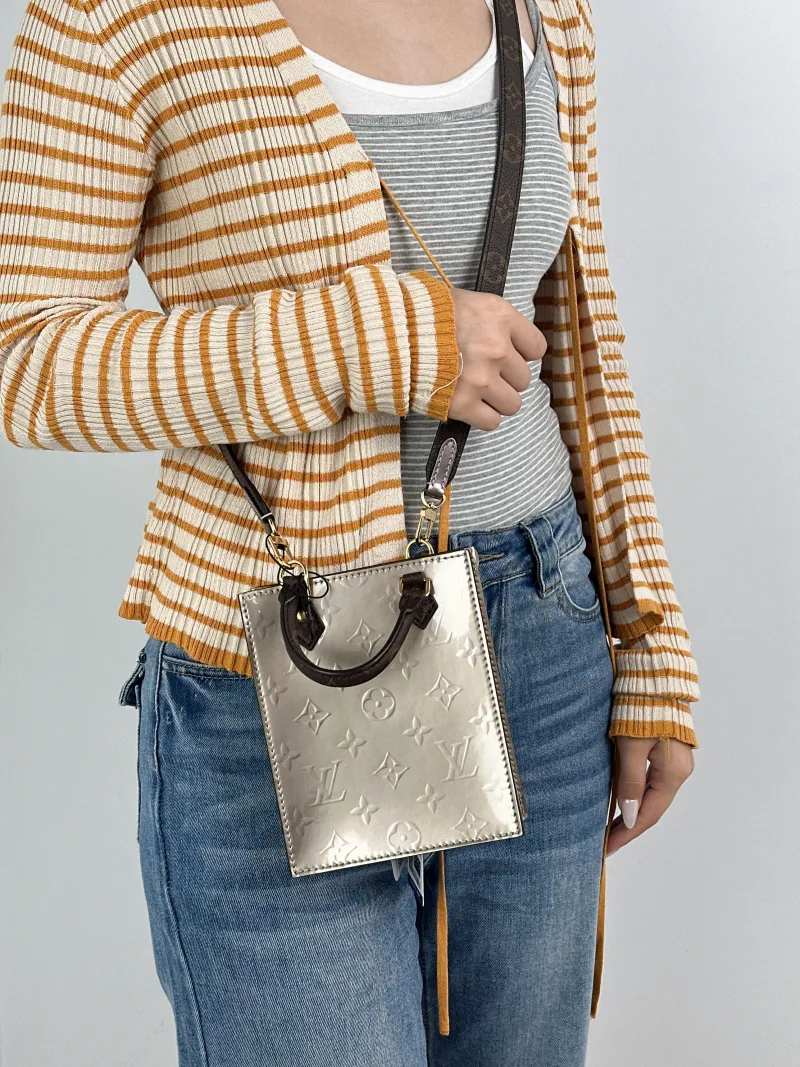 Louis Vuitton Crossbody Bag PETIT SAC PLAT Mini Silver PV Cmini14 × 5 × 17 cm — on-model view 2 of 2