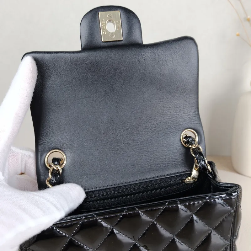 Chanel Crossbody Bag Classic Flap Mini CF Mini Black with Gold-Tone Hardware Patent Leathermini17 × 8 × 13.5 cm — detail view 10 of 13