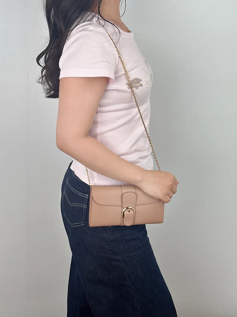DELVAUX Crossbody Bag Brillant Long Wallet Chain woc Brown Calfskin Mini 21 × 3 × 12 cm — on-model view 1 of 2