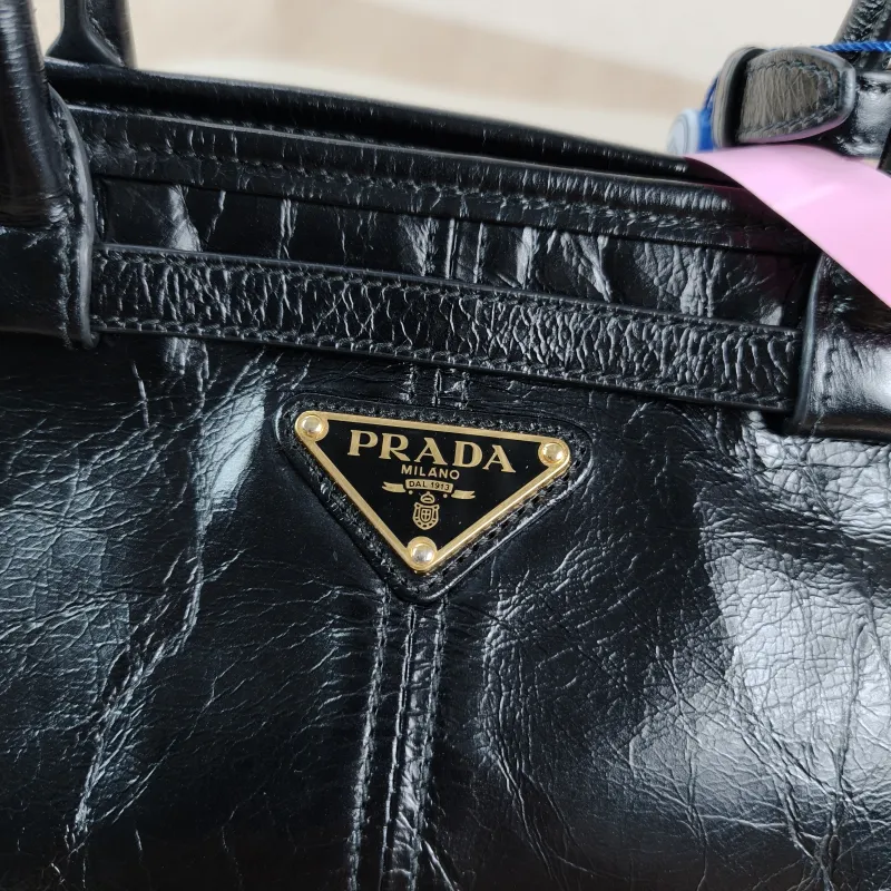 PRADA Shoulder Bag Bonnie Soft Lux Black Waxed Leather Medium 32 × 12 × 15.5 cm — detail view 2 of 13