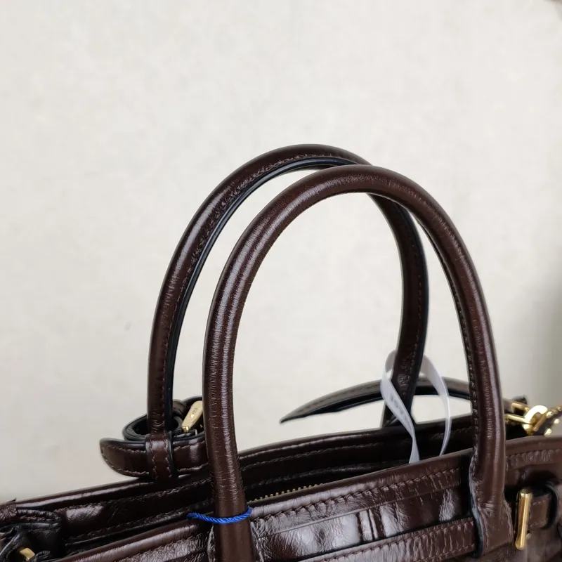PRADA Top Handle Bag Bonnie Soft Lux Brown Waxed Leathermini23.5 × 9 × 12 cm — detail view 12 of 12