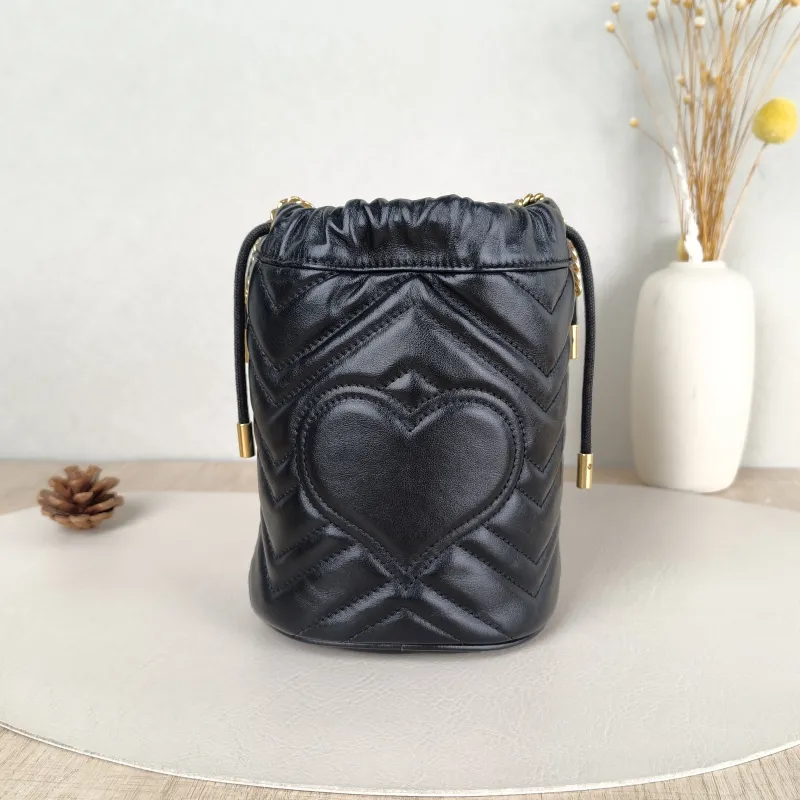 GUCCI Crossbody Bag GG Marmont Marmont Bucket Bag Black with Gold-Tone Hardware Calfskinmini13 × 10 × 17.5 cm — cover view 4 of 5