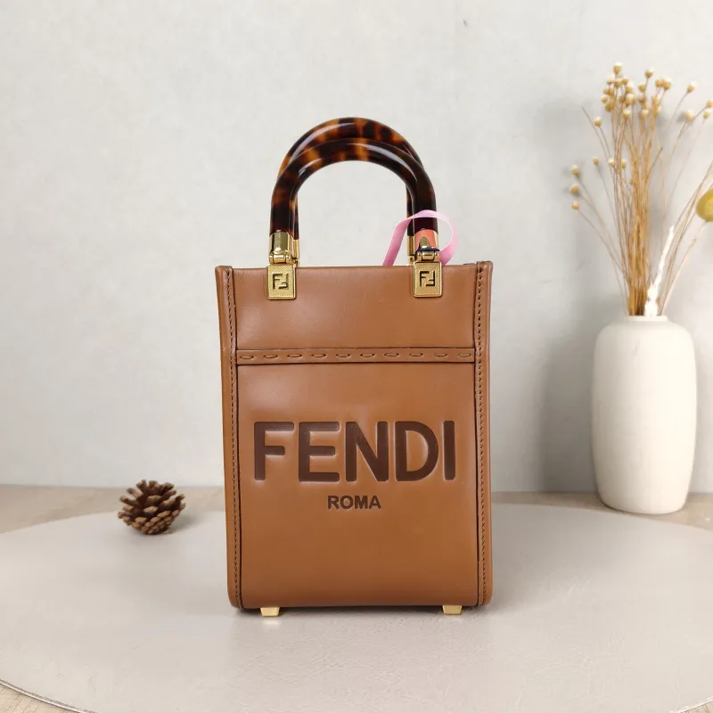FENDI Crossbody Bag sunshine Caramel Calfskin Mini 13 × 6.5 × 18 cm