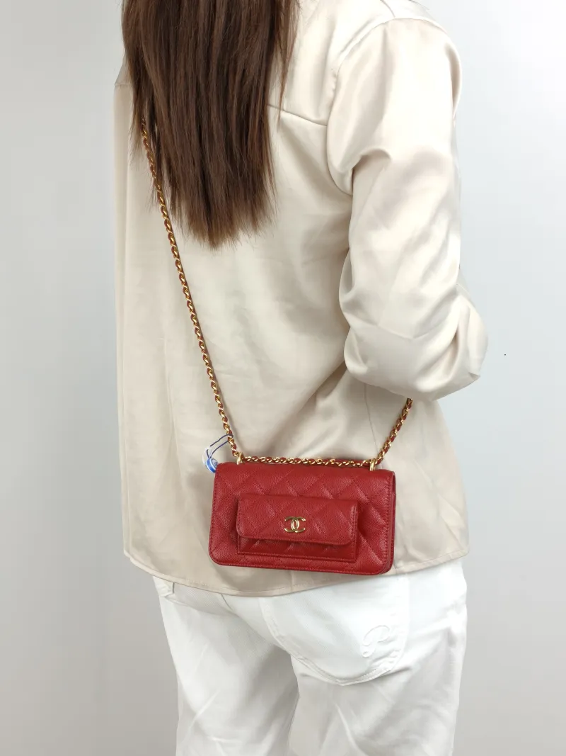 Chanel Crossbody Bag CF woc Crossbody Bag Red Grained Calfskin One Size 17 × 3 × 10 cm — on-model view 1 of 2