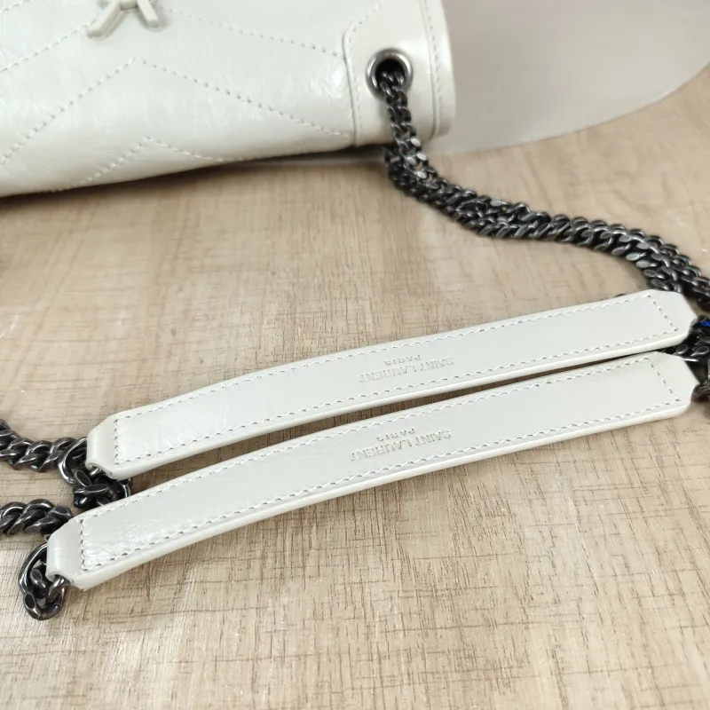 SAINT LAURENT Crossbody Bag Niki D White Waxed Leather Small 21 × 7.5 × 16 cm — detail view 7 of 12