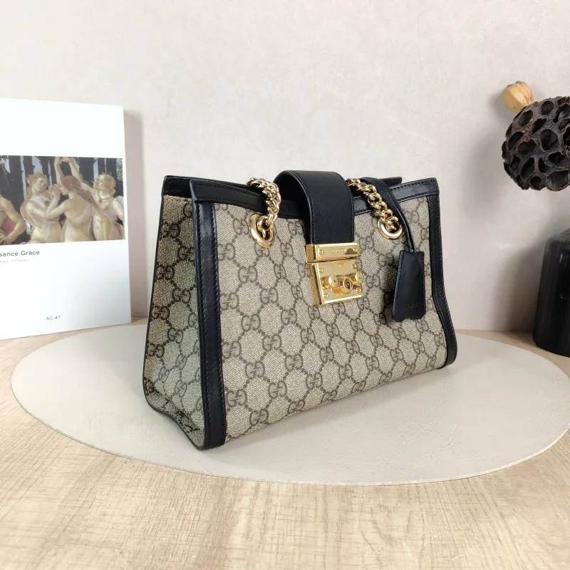 GUCCI Shoulder Bag Padlock Tote Black Monogram PVC Medium 26 × 10 × 18 cm — cover view 3 of 5