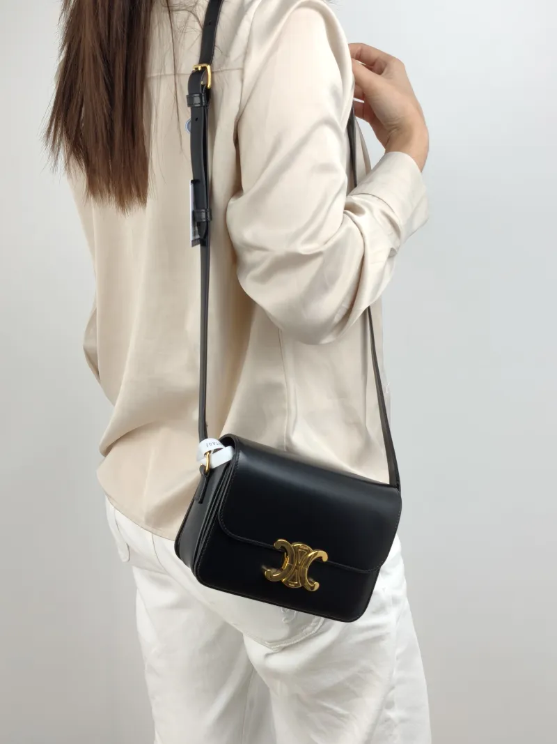 CELINE Crossbody Bag Teen Triomphe Black CC alfskin Small 18.5 × 6 × 14 cm — on-model view 2 of 2