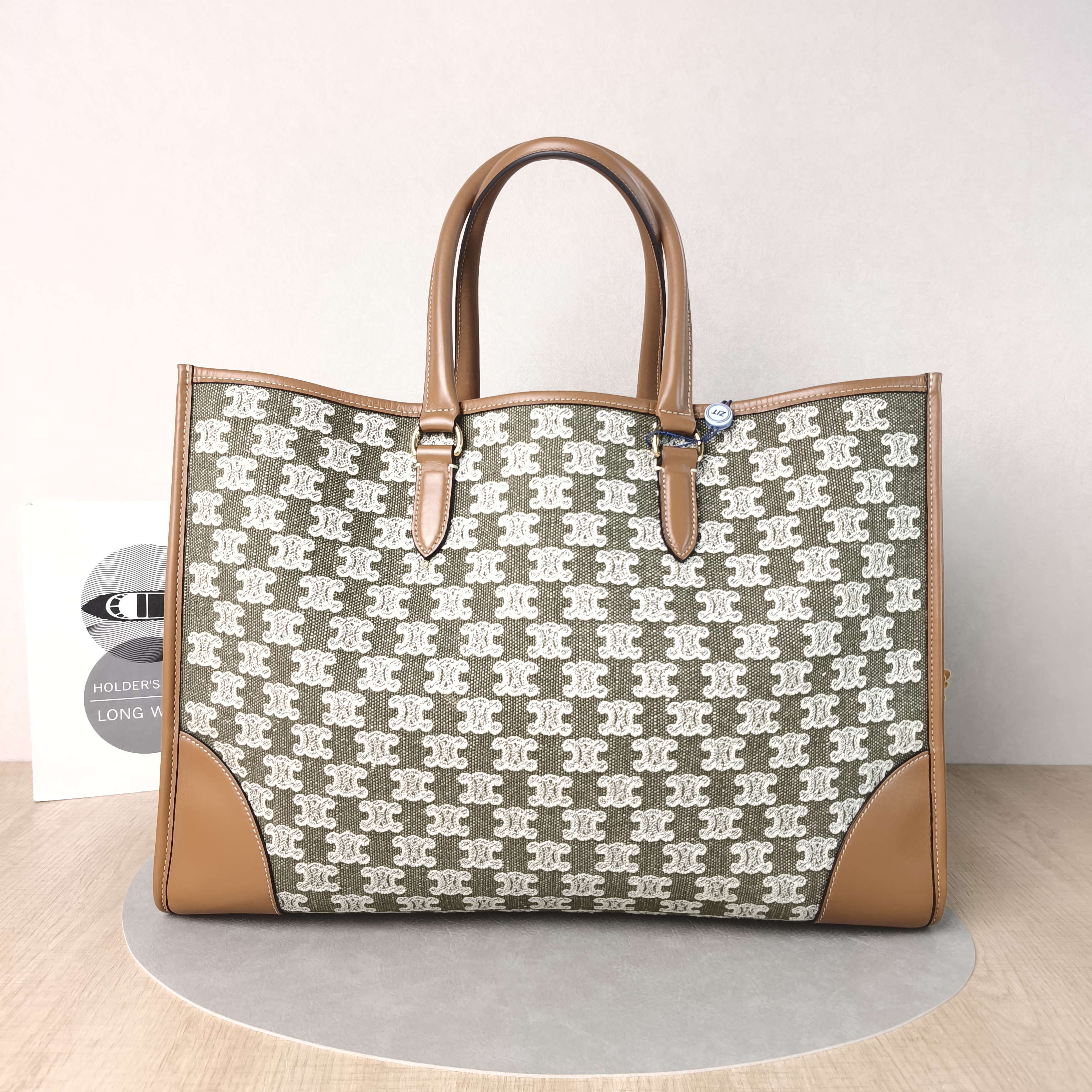 CELINE Top Handle Bag Horizontal Cabas Shopping Tote Green Canvas Small43 × 10 × 30 cm