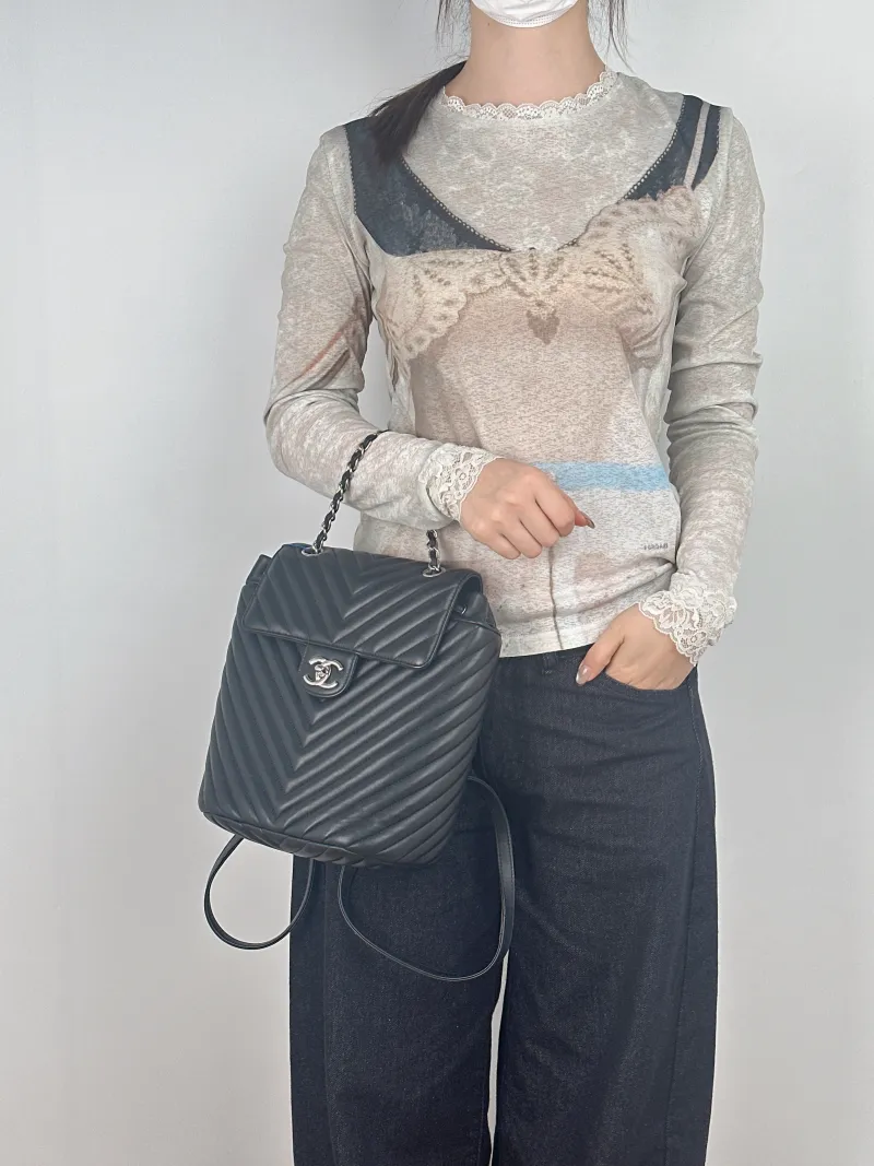 Chanel Backpack Backpack Black Calfskin One Size 21 × 11 × 25 cm 22 — on-model view 2 of 3