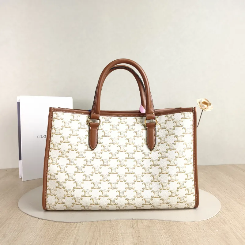 CELINE Top Handle Bag Horizontal Cabas Shopping Tote Beige PVC Mini 34 × 12 × 22.5 cm — cover view 4 of 5