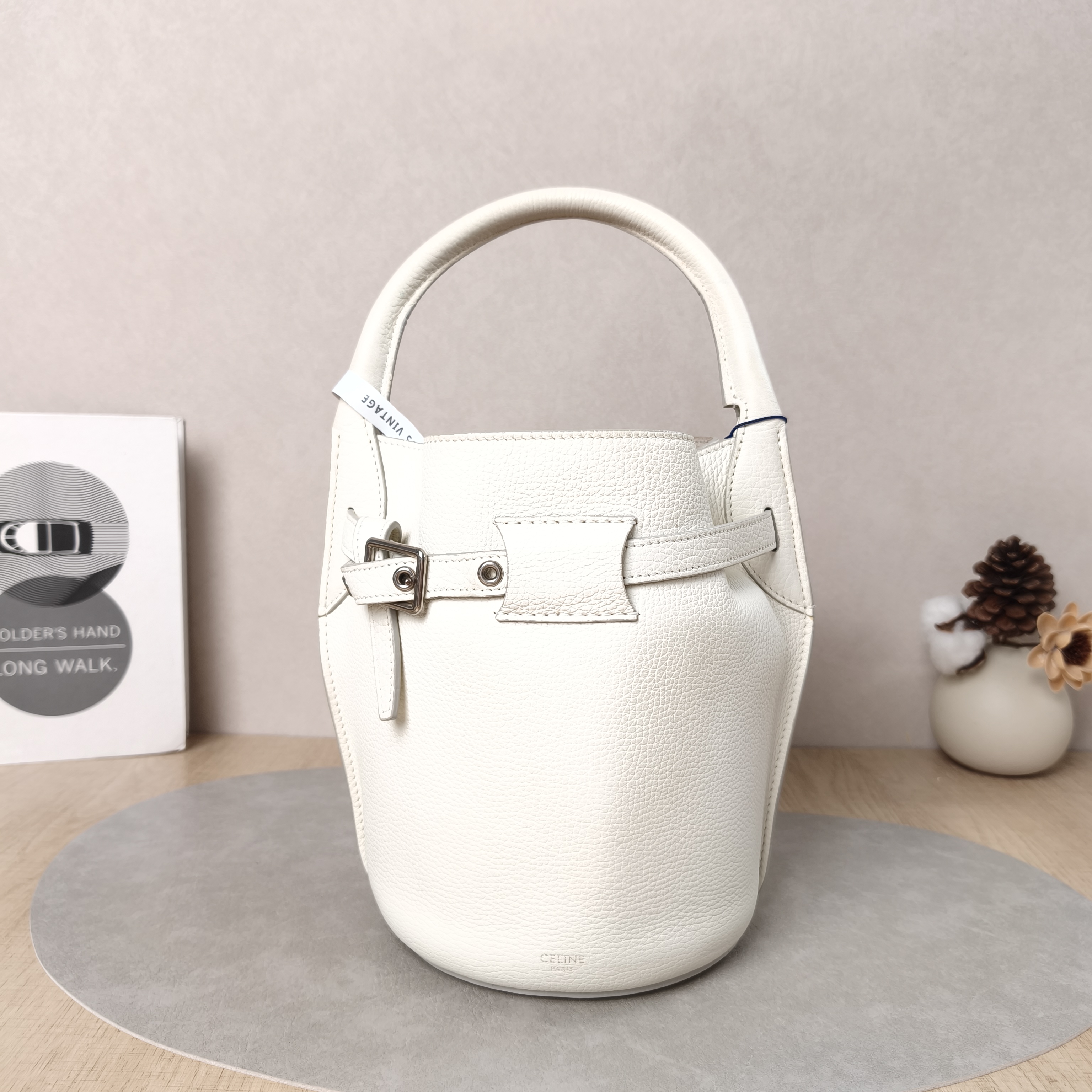 CELINE Top Handle Bag Big Bag Bucket White Calfskinnano16 × 16 × 21.5 cm
