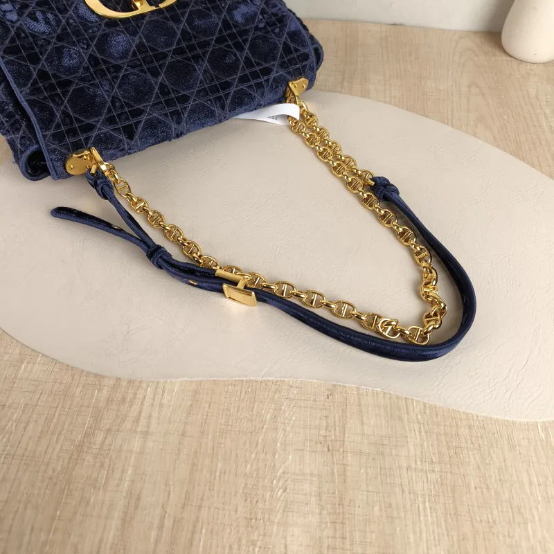 DIOR Crossbody Bag Caro Chain Bag Blue Velvet Medium 25.5 × 9 × 15.5 cm — detail view 5 of 12
