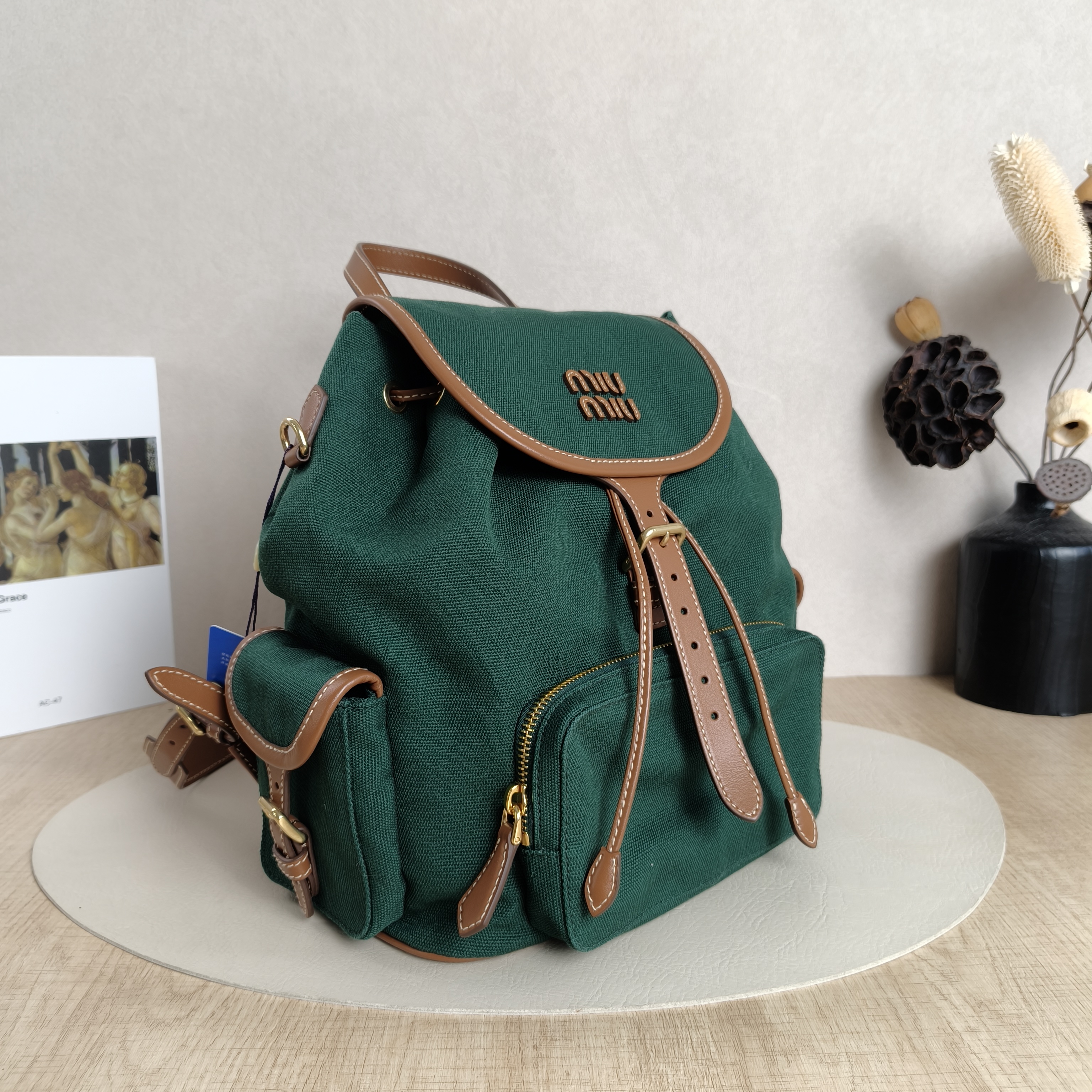Miumiu Backpack Backpack Green Canvas Large25 × 14 × 25 cm — cover view 3 of 5