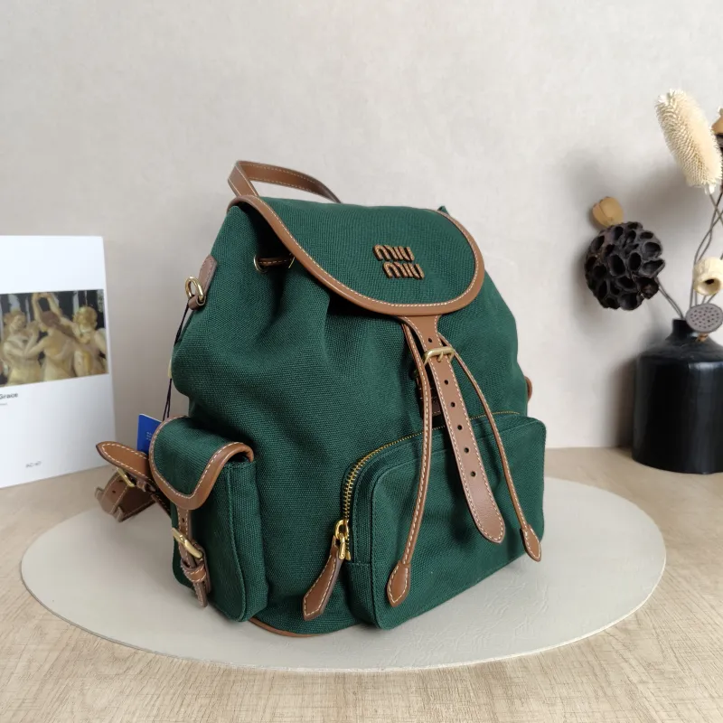 Miumiu Backpack Backpack Green Canvas Large25 × 14 × 25 cm — cover view 3 of 5