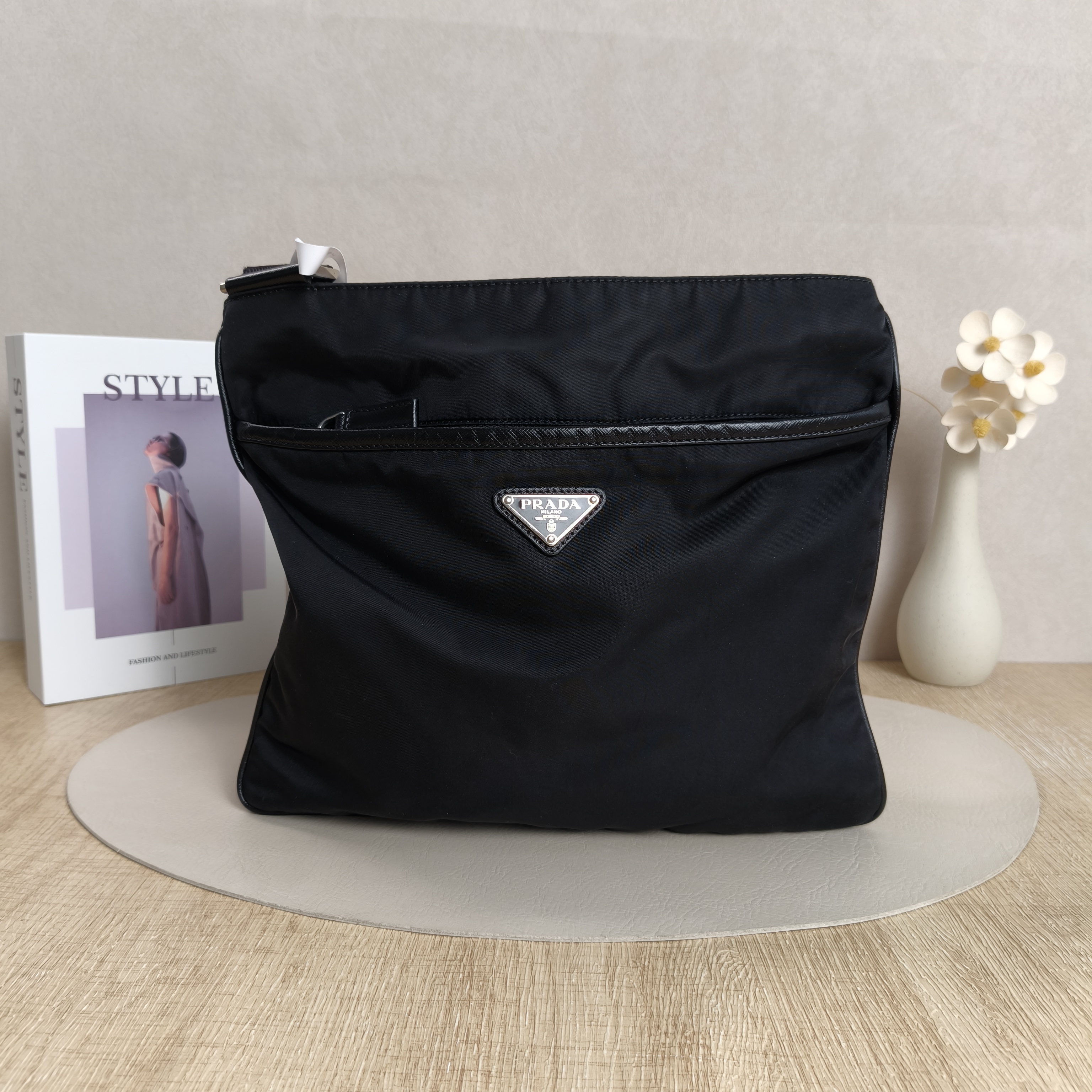 PRADA Crossbody Bag Messenger Bag Crossbody Bag Black Nylon One Size30*26