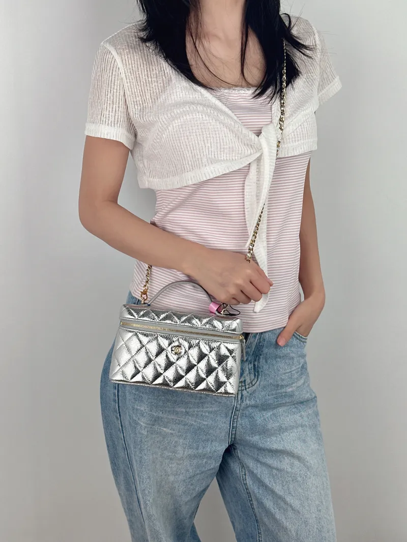 Chanel Crossbody Baglp Box Bag Top Handle Crossbody Bag Silver Calfskin One Size19.5 × 5 × 17 cm — on-model view 2 of 3