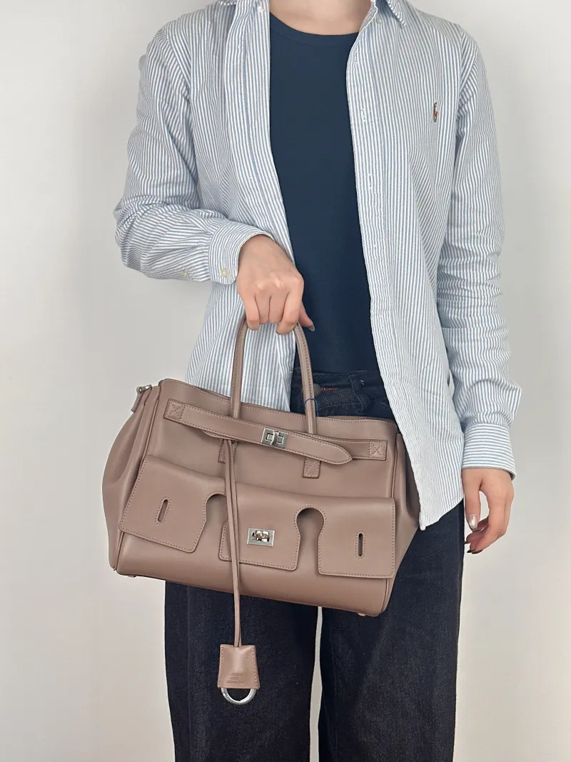 BALENCIAGA Top Handle Bag Bel air Calfskin Small 30 × 12 × 20.5 cm — on-model view 3 of 3