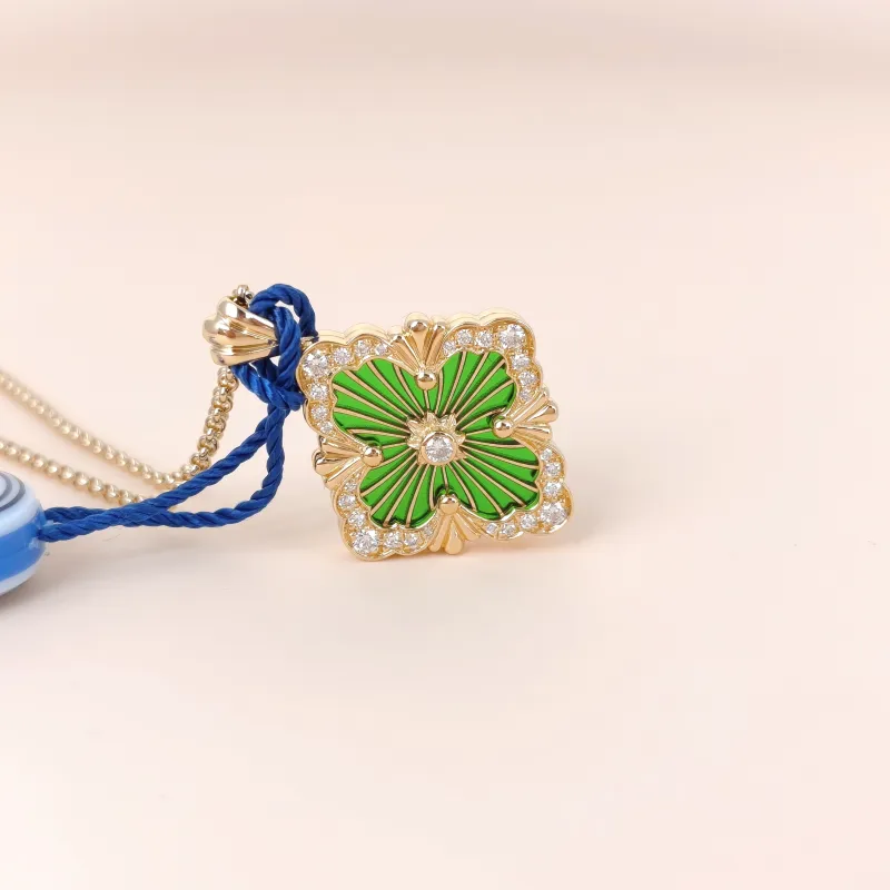 BUCCELLATI Necklace Opera Tulle Enamel Pendant Necklace Green 18KY ellow Gold Diamond Large 43cm — cover view 11 of 12