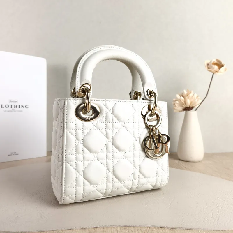 DIOR Crossbody Bag Lady Lady Dior Bag White Lambskin Mini 17 × 7 × 15 cm — cover view 4 of 6