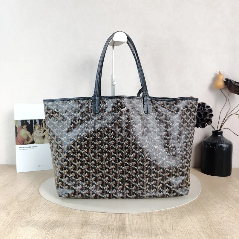 GOYARD Shoulder Bag SAINT LOUIS Shopping Tote Black PVC Small 34 × 15 × 28 cm