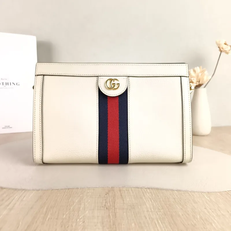 GUCCI Crossbody Bag Ophidia White Calfskin 26 × 8 × 17 cm