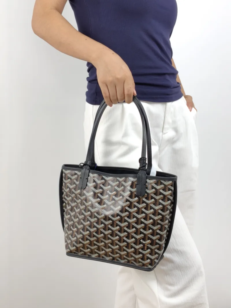 GOYARD Top Handle Bag ANJOU Shopping Tote Black ine Canvas Mini 19.5 × 9 × 19.5 cm — on-model view 2 of 2