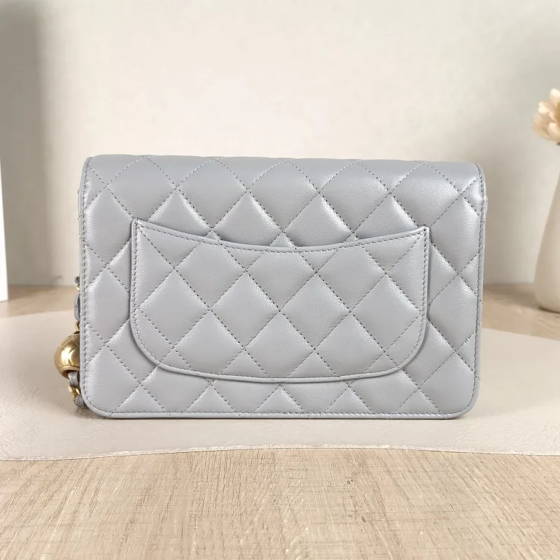 Chanel Crossbody Bag Classic Flap WOC CF WOCWOC Bag Grey Lambskin 19.2 × 3.5 × 12.3 cm Microchip Edition — cover view 6 of 6