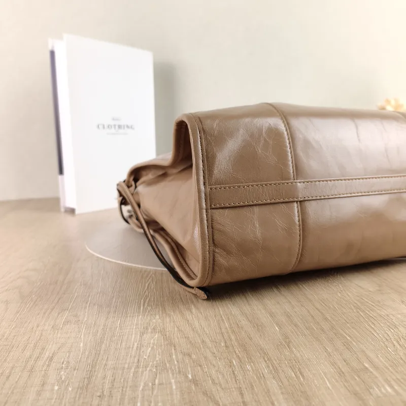 PRADA Shoulder Bag Bonnie Soft Lux Taupe Waxed Leather 42 × 12 × 30 cm — detail view 6 of 13