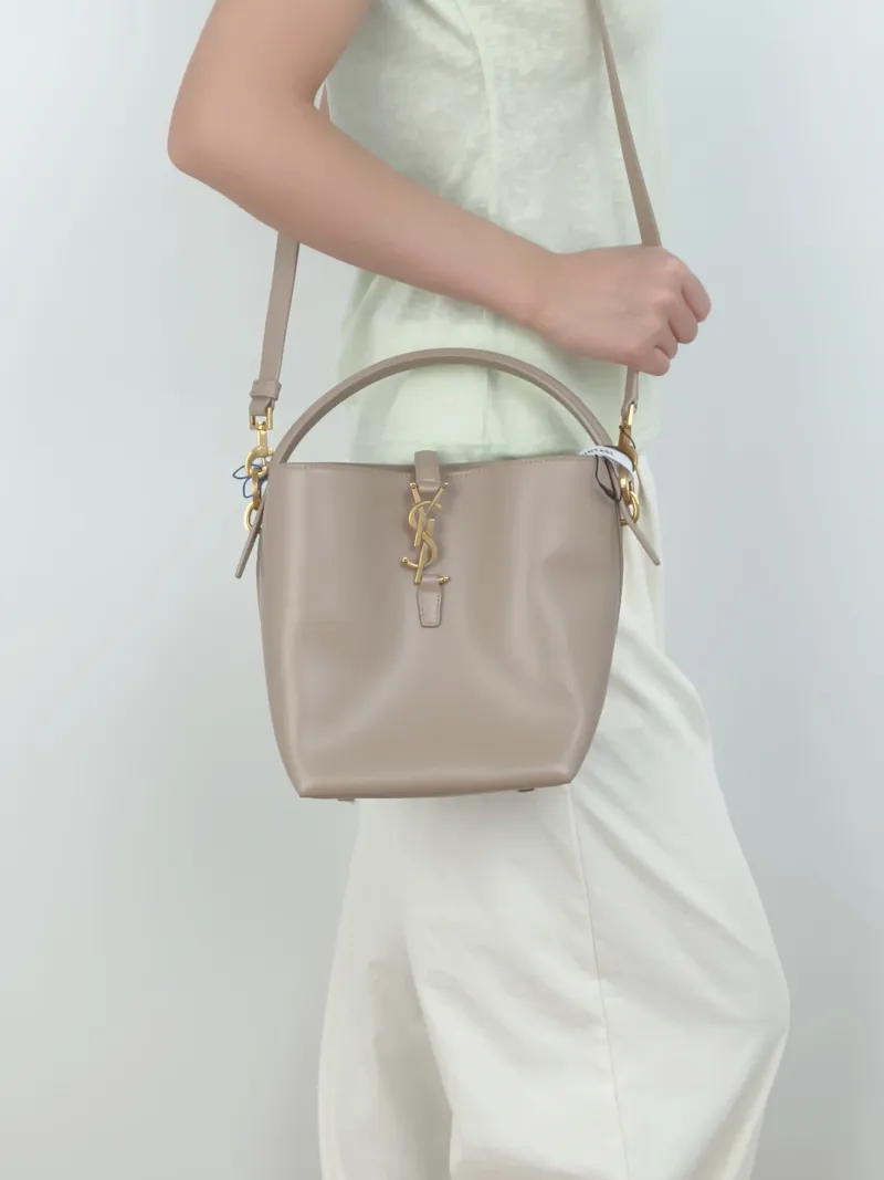 SAINT LAURENT Shoulder Bag LE 37 Brown Calfskin Small17 × 13 × 20 cm — on-model view 3 of 3